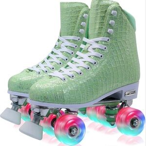 Green Roller Skates with White Laces